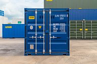 Front View of 20ft New Blue Shipping Container with Doors Closed