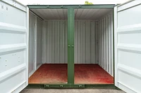 Multistore container with doors open, showing two storage rooms