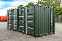 Multistore container unit with four cargo doors, painted green