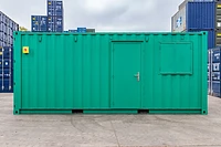 20ft 50/50 office store container side view with windows and door closed, custom paint