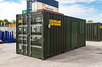 20ft 50/50 office store container with windows and door closed, green