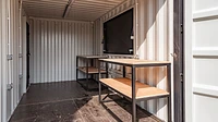 20ft shipping container bar with worktops and serving hatch