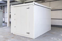 Flat Pack insulated store front, door closed, off-white finish