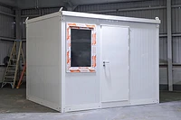 Flat Pack modular office front, door closed, off-white finish