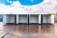 40ft multistore container unit with four cargo doors open, painted blue