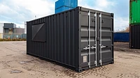 Shipping container shop with serving hatch