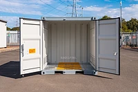Chemical storage container doors open