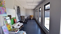 North School of Art container classroom interior with art supplies