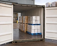 20ft tunnel shipping container filled with stock on pallets