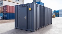 20ft shipping container painted grey with personnel door installed