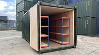20ft container with racking shelves inside