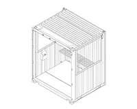 Isometric view of a converted container smoking shelter