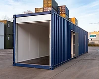 40ft High Cube Fitted with Roller Shutter Door, Personnel Doors and Melamine Lined