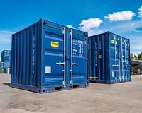 8ft and 10ft blue shipping containers side by side