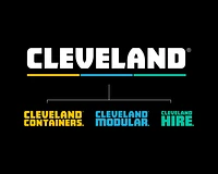 Cleveland Group logo with Cleveland Containers, Modular, and Hire logos underneath