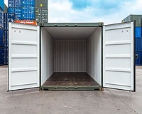 20ft new (one trip) shipping container in green RAL 6007 with the doors open