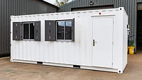 Container welding workshop exterior with windows and door