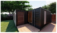 shipping container home in garden