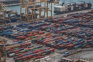 shipping containers in a cargo yard 