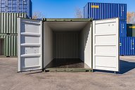 20ft New Green Shipping Container Internal View With Doors Open