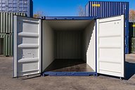 20ft New Blue Shipping Container Internal View with Doors Open