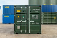 Front View of 20ft New Green Shipping Container with Doors Closed