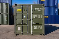 Front View of 20ft New Green Shipping Container with Doors Closed