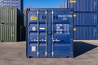 Front View of 20ft New Blue Shipping Container with Doors Closed