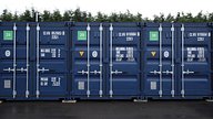 A Row of 20ft One Trip Shipping Containers in Blue