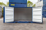 20ft Side Opening Shipping Container (Blue) doors half open